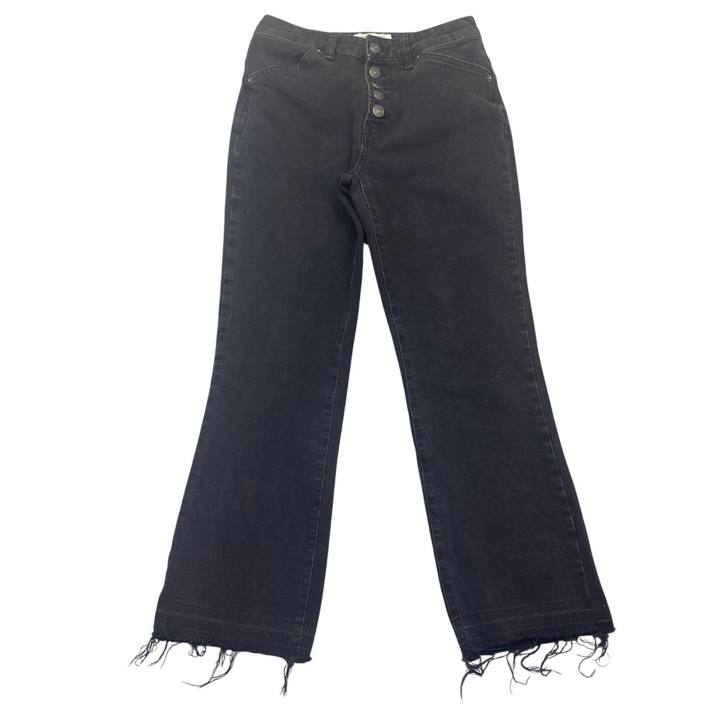 We The Free Free People Black High Rise Button Fly Raw Hem Straight Jeans 26
